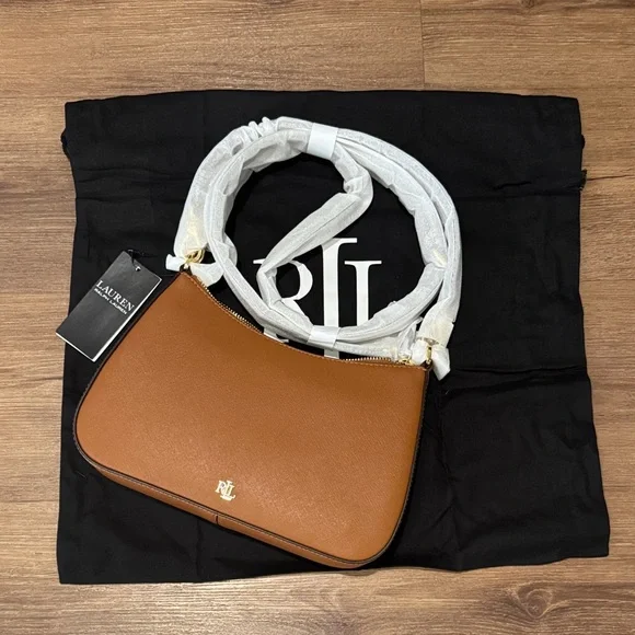 NWT Lauren Ralph Lauren Crosshatch Leather Medium Danni Bag. - Picture 6 of 11